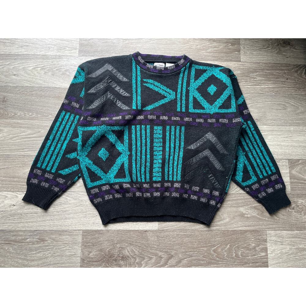 Vintage 90s K. Cosa by Gabrielle Leather Patches Color Block Sweater Women’s L